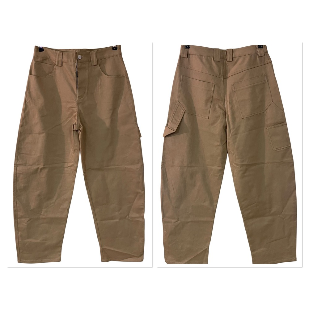 Diomi Wide Leg Barrel Jeans High Rise Beige Twill Utility Carpenter Career 8 NEW